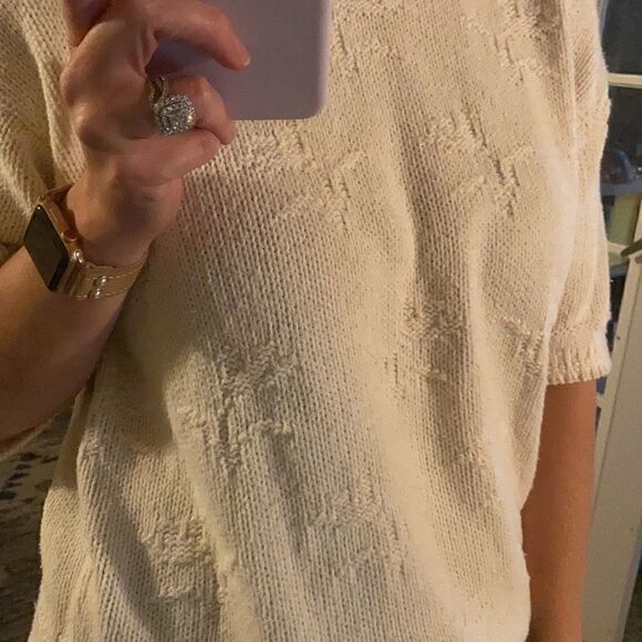 Eddie Bauer | Vintage Round Knit Pullover Textured Short Sleeve Cream Sweater S - Picture 1 of 10